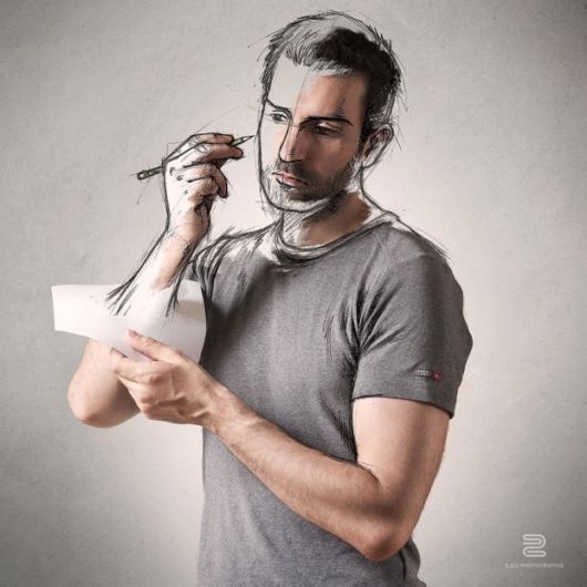 Photographer Sketches Over His Own Photos To Illustrate His Life